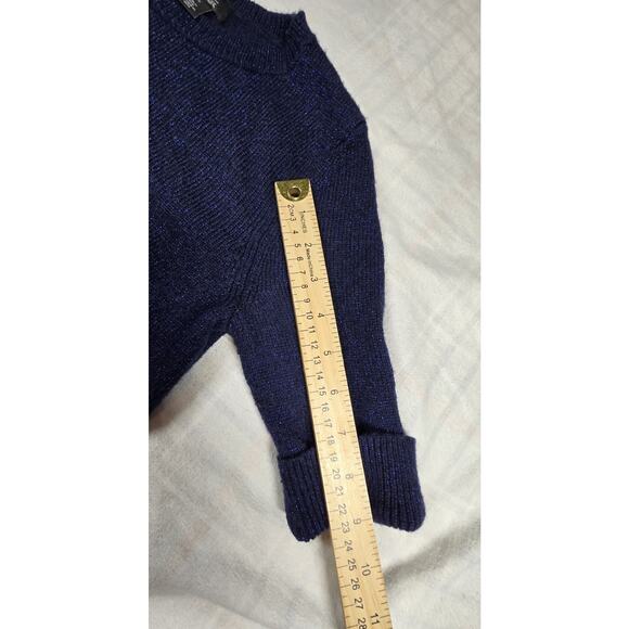 Halogen X Atlantic-Pacific Short Sleeve Sweater Wool Blend Blue Glitter Glam XS - Picture 5 of 8